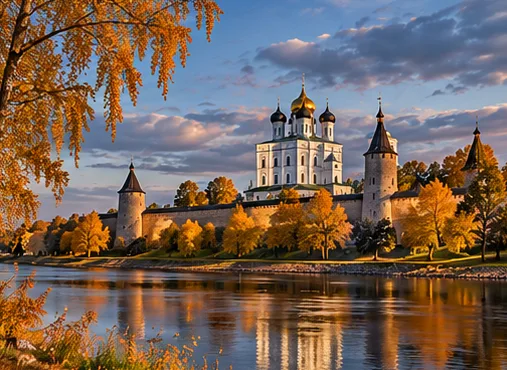 Кром осенью, жёлтые деревья