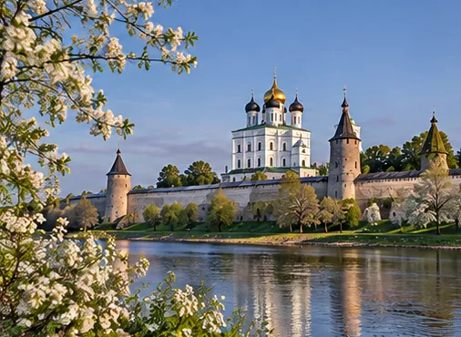 Кром весной, цветущие деревья
